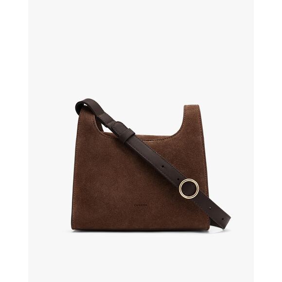 Cuyana Handbags - Cuyana Mini Double Loop Bag Chocolate Brown Suede Crossbody Shoulder Purse